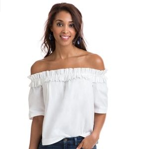 Vineyard Vines White Off The Shoulder Poplin Top